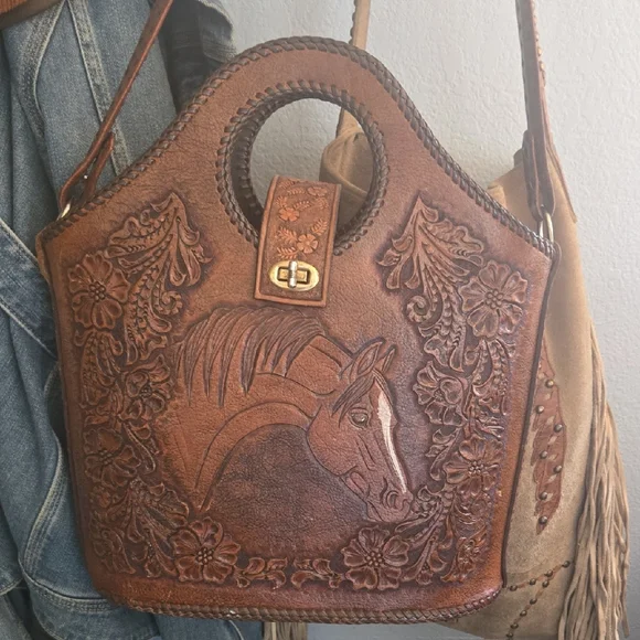 Hand Made Western Horse Leather Tooled Purse - Picture 1 of 4